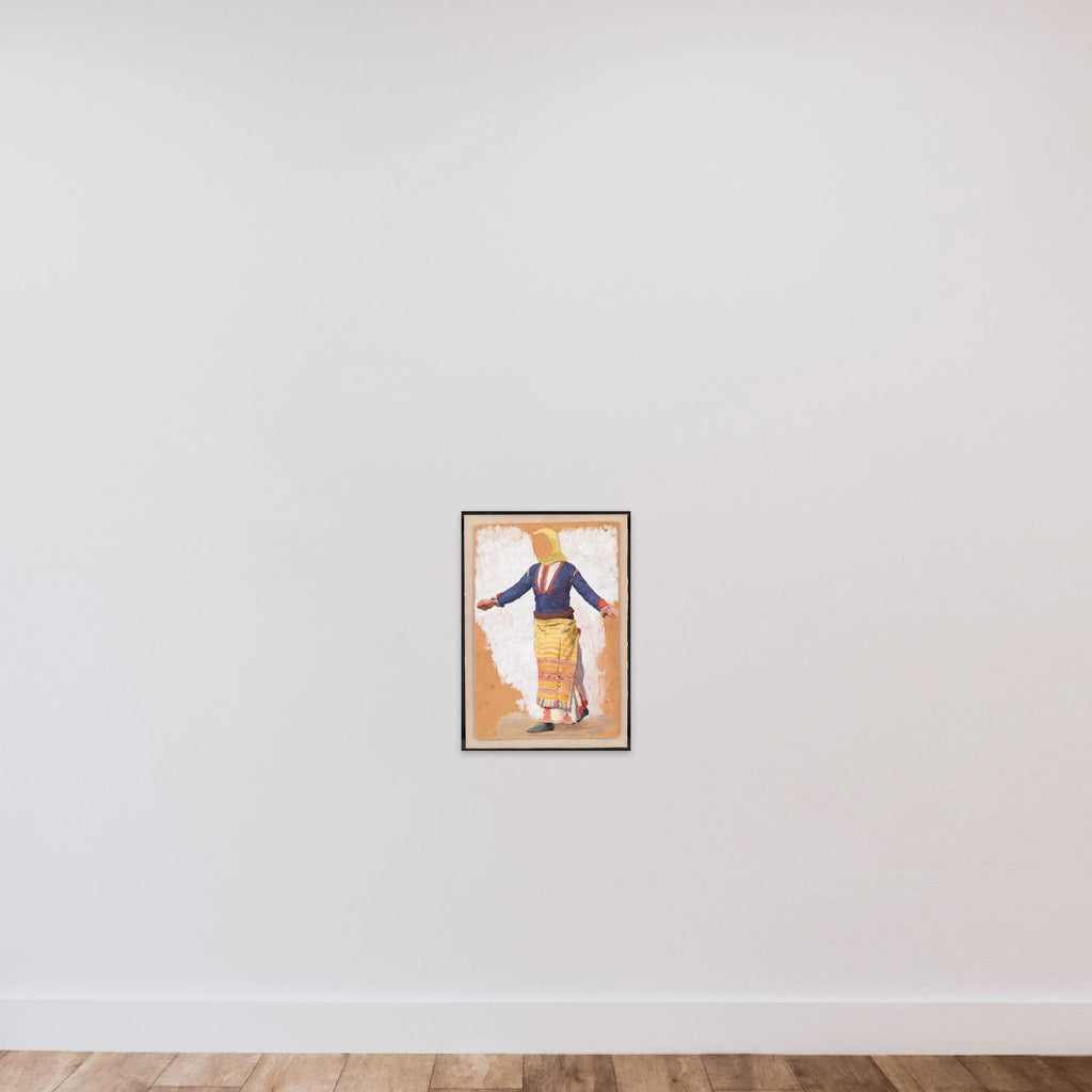Dansende kvinde. Megara unframed — shown to scale