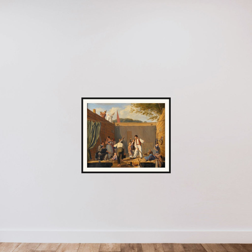 En linedansertrup kort før en forestillings begyndelse framed — shown to scale