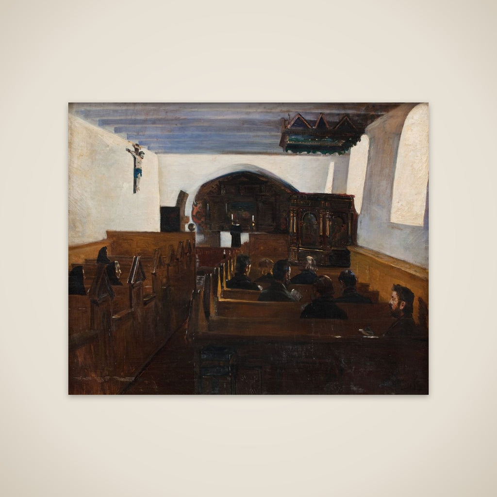 Gudstjeneste i en kirke på Mors unframed print