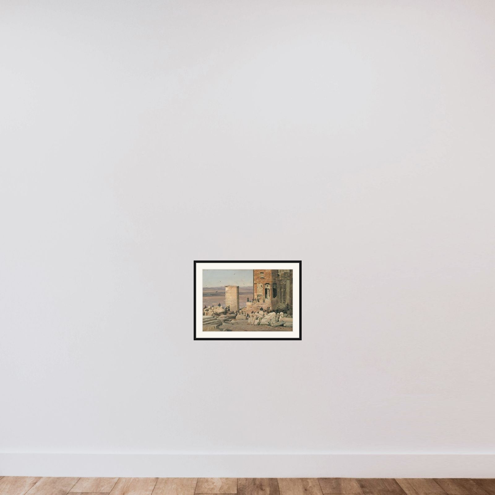 Grækere arbejder i ruinerne ved Akropolis framed — shown to scale