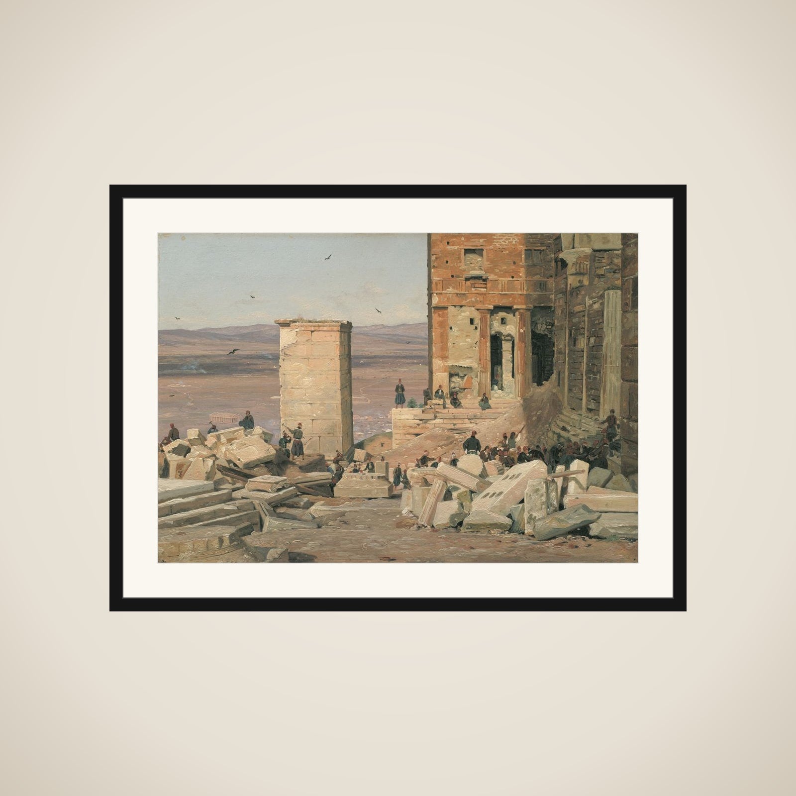 Grækere arbejder i ruinerne ved Akropolis framed