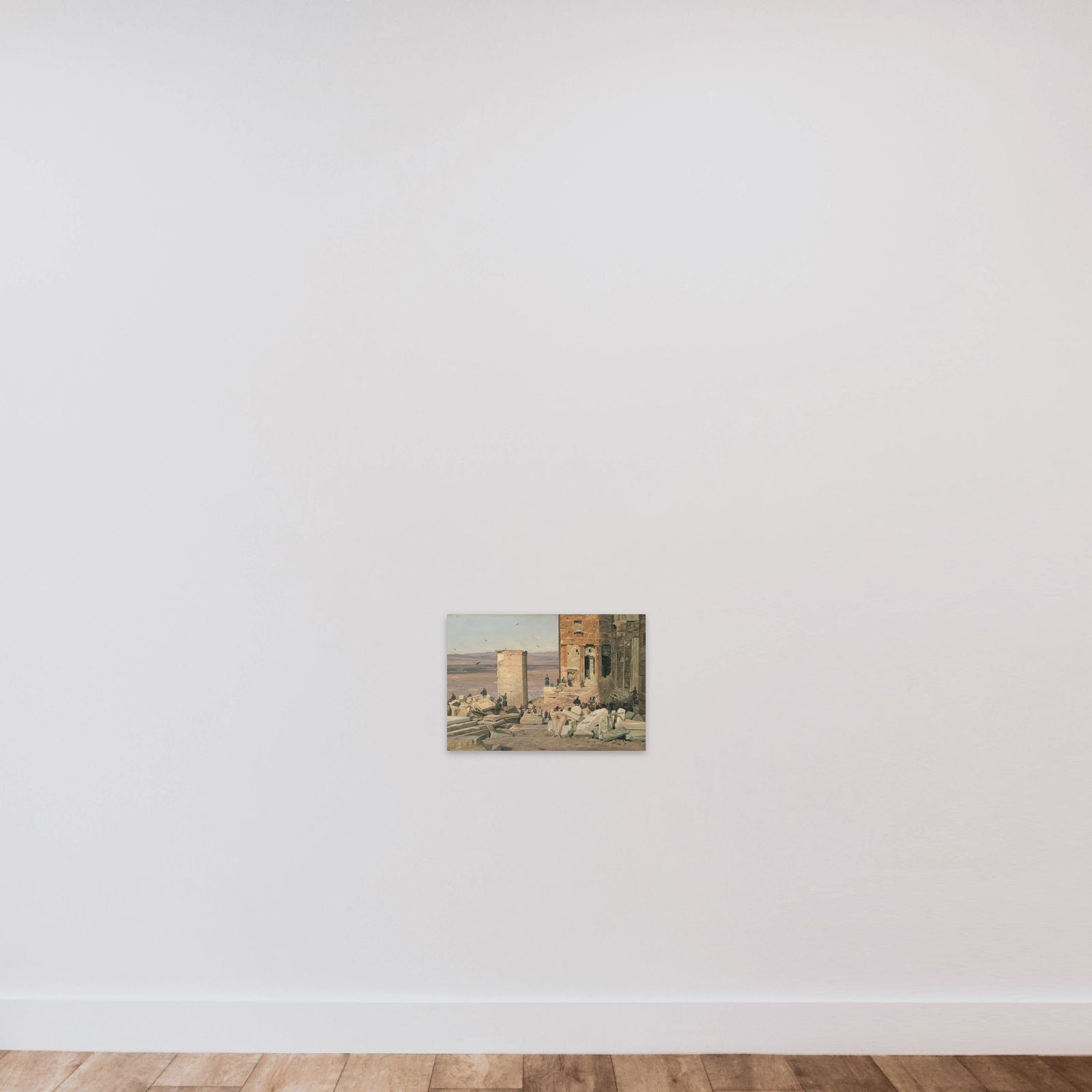 Grækere arbejder i ruinerne ved Akropolis unframed — shown to scale