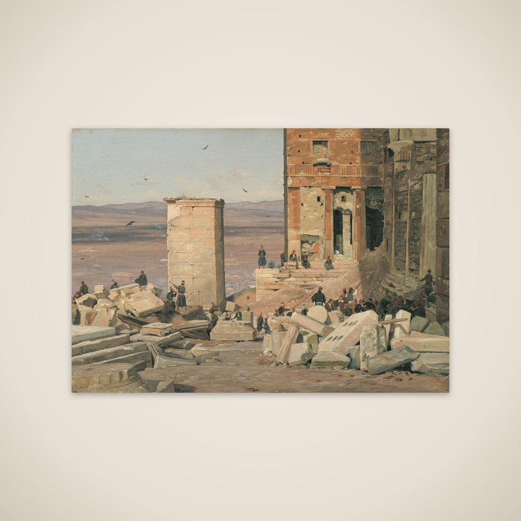 Grækere arbejder i ruinerne ved Akropolis unframed print