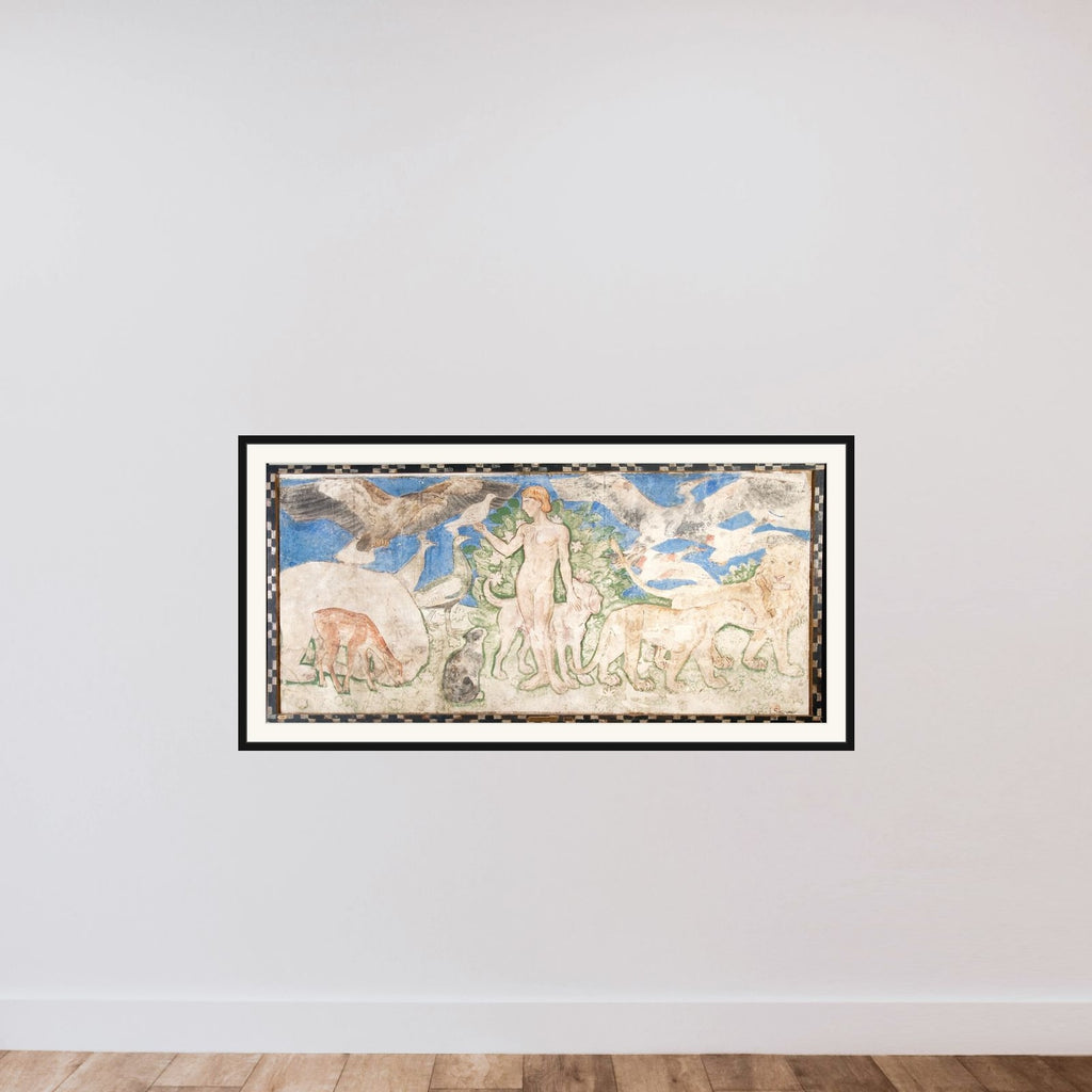 Adam giver dyrene navne framed — shown to scale