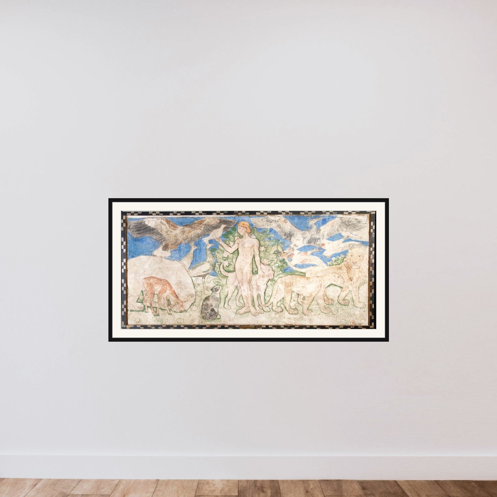 Adam giver dyrene navne framed — shown to scale
