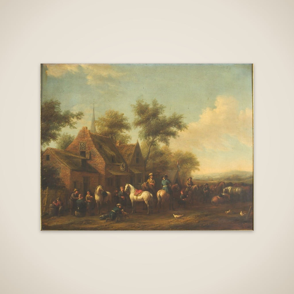 Landskab med ryttere, der holder hvil udenfor en kro unframed print