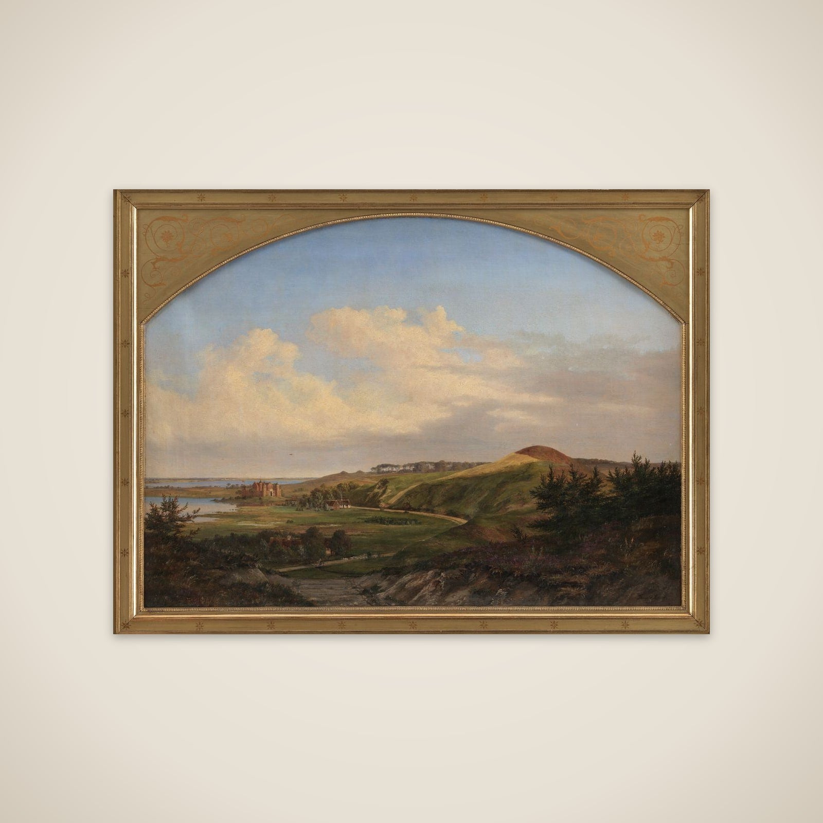 Et nordsjællandsk landskab. Motivet taget fra den egn ved Arresø hvor Valdemar Sejr byggede Dronningholm Slot til minde om dronning Dagmar unframed print