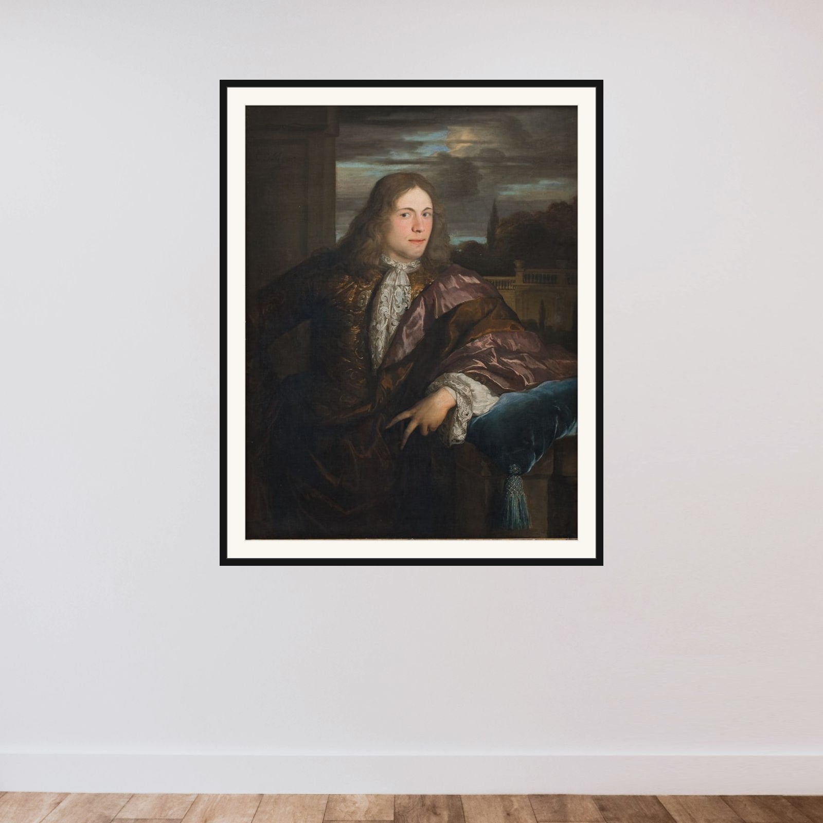 Portræt af en ung mand framed — shown to scale