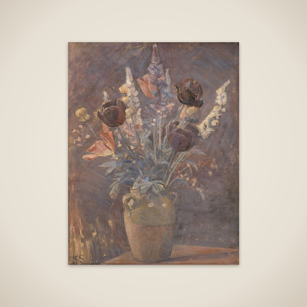 Lervase med tulipaner og andre blomster unframed print
