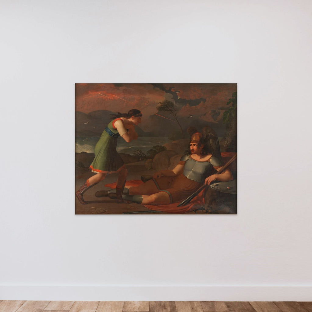 Sulmalla prøver forgæves at overtale sin elsker Cathmor til at slutte fred med Fingal unframed — shown to scale