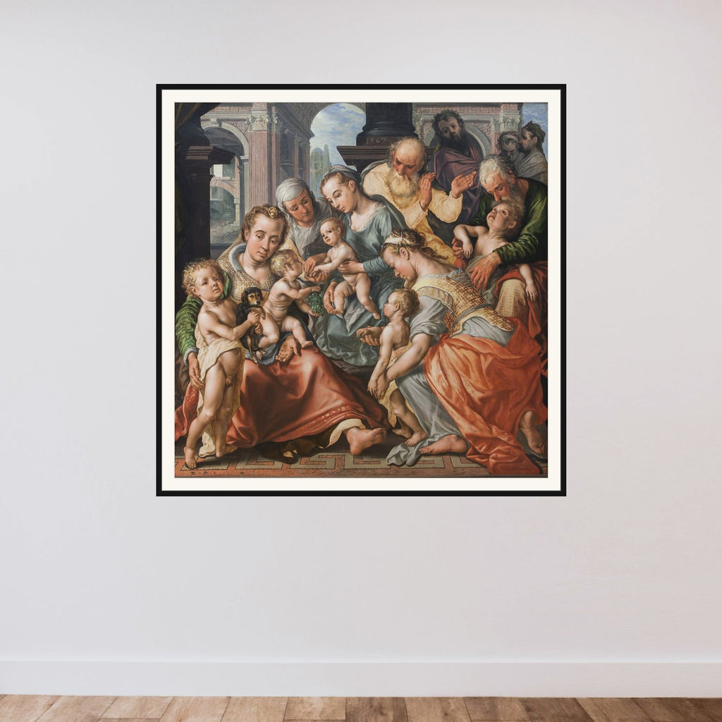 Skt. Anna med sine døtre, de tre Maria'er, og sin øvrige familie framed — shown to scale