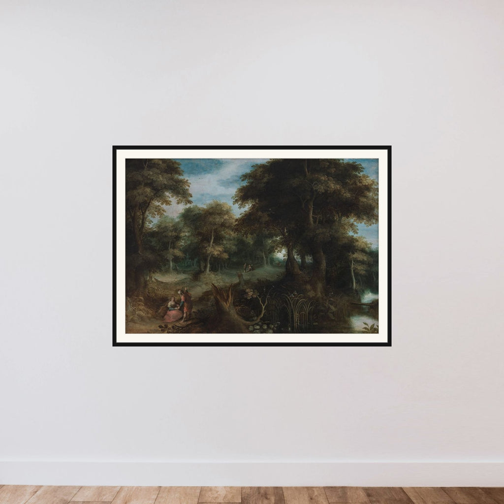 Skovlandskab med Juda og Tamar framed — shown to scale