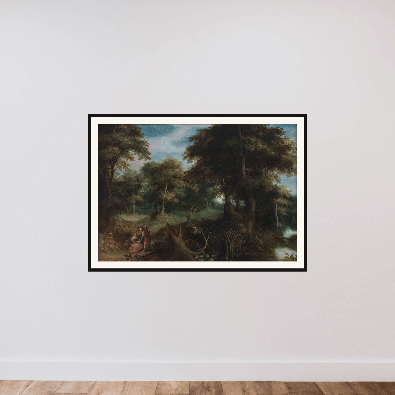 Skovlandskab med Juda og Tamar framed — shown to scale