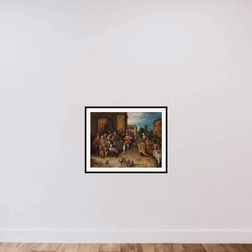Herodes gæstebud. Salome bringer Johannes Døberens hoved på et fad framed — shown to scale
