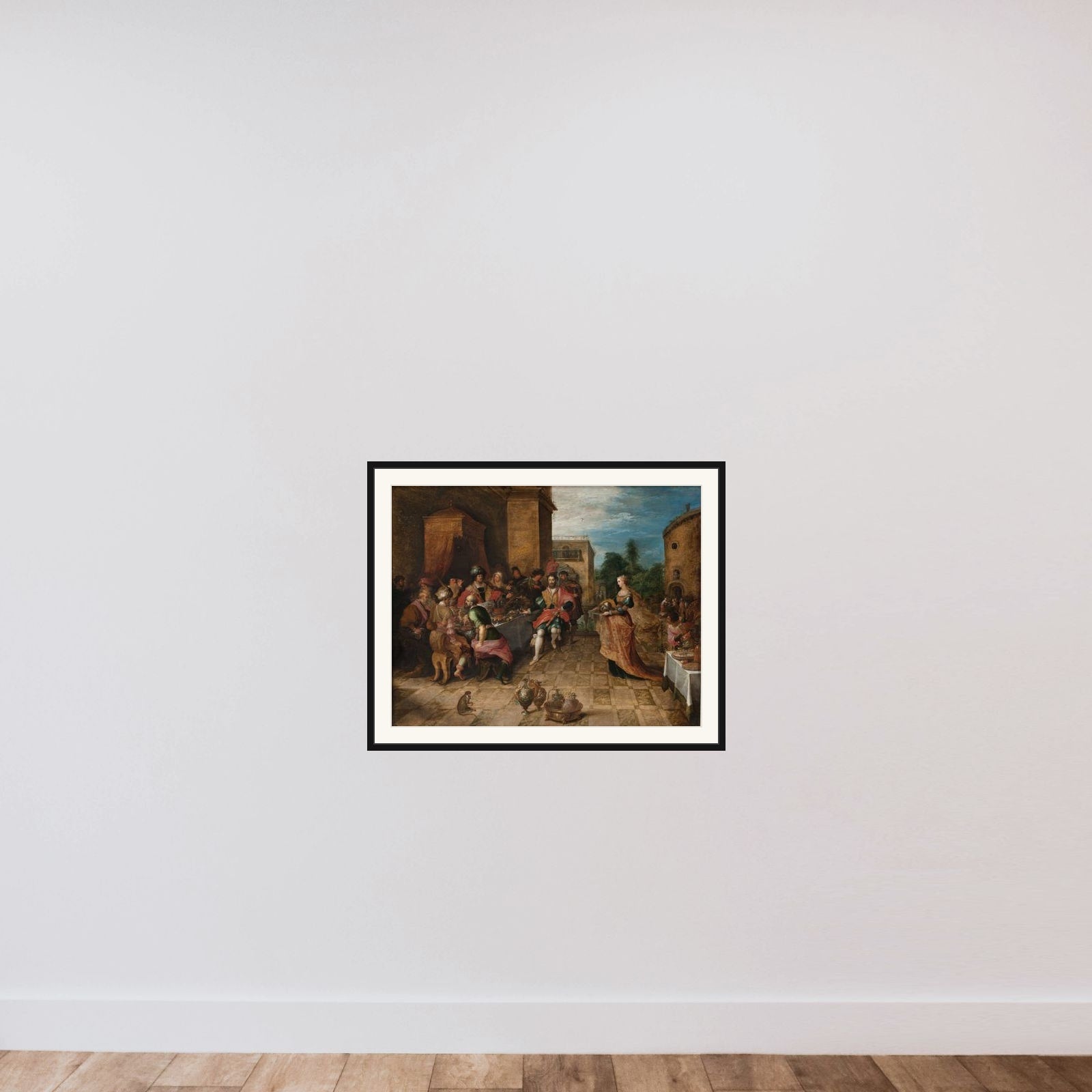 Herodes gæstebud. Salome bringer Johannes Døberens hoved på et fad framed — shown to scale