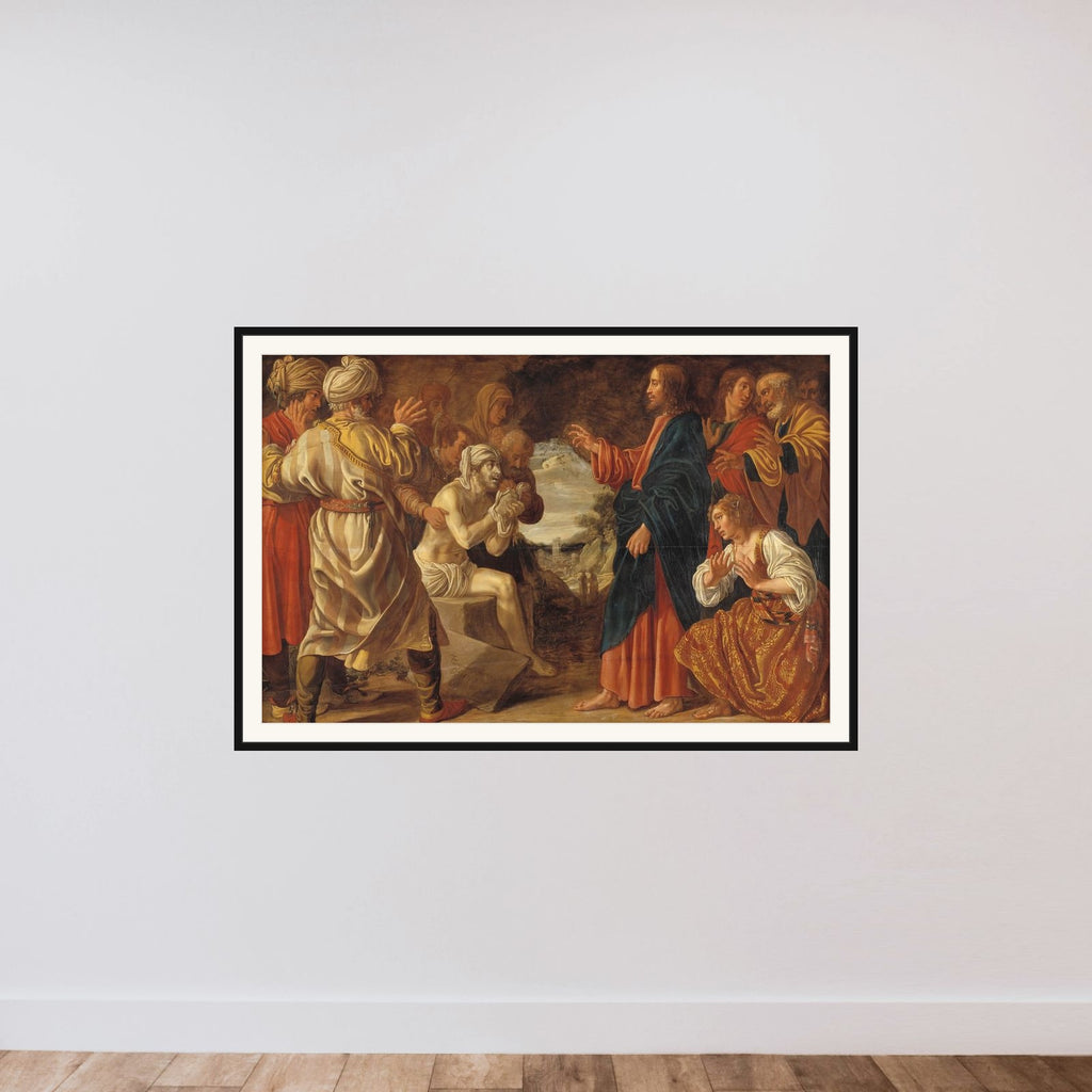 Lazarus' opvækkelse framed — shown to scale