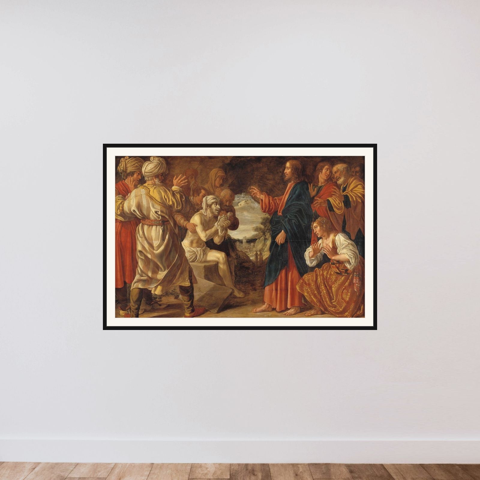 Lazarus' opvækkelse framed — shown to scale