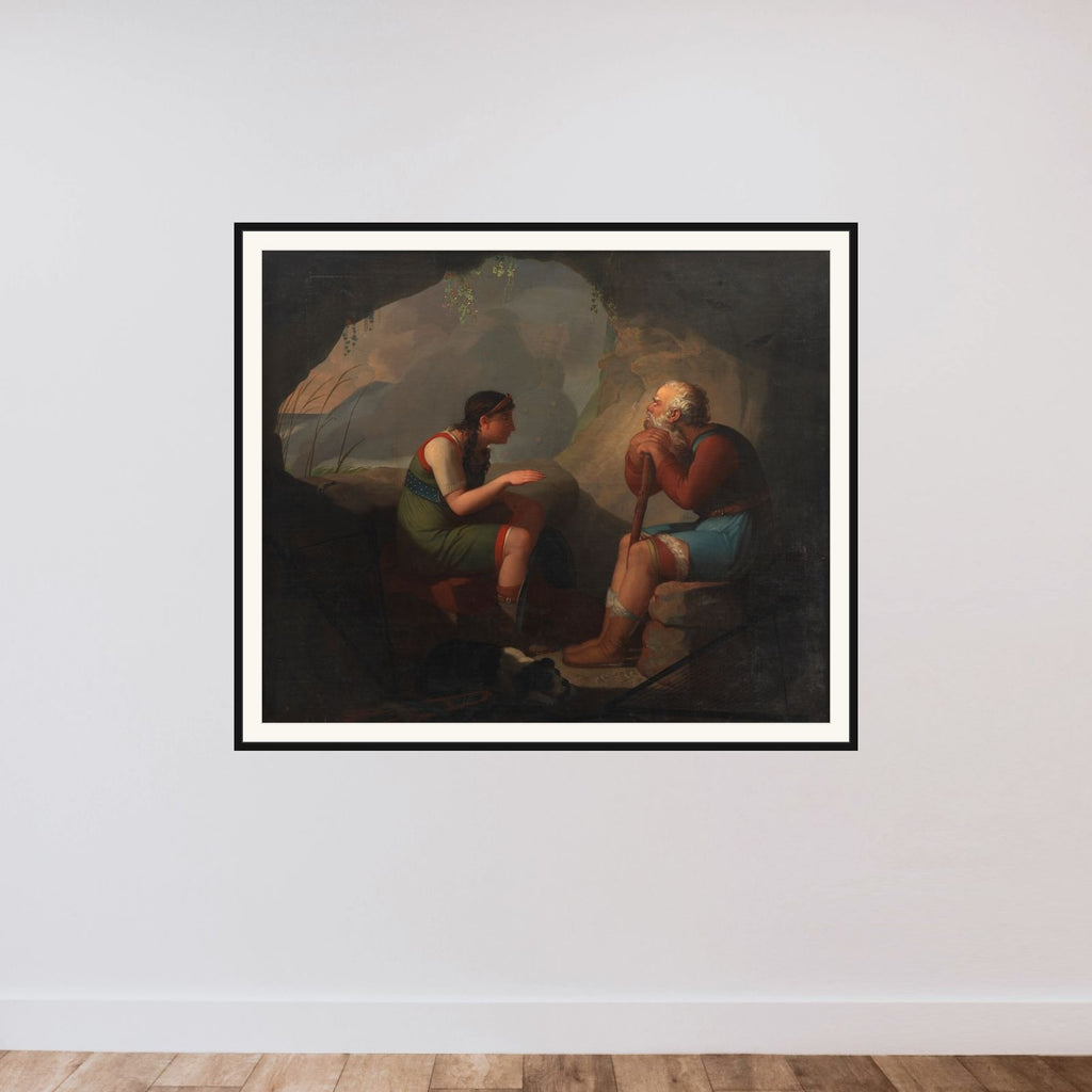Sulmalla venter forgæves Cathmor hos den gamle digter Clonmal, for hvem den døde Cathmors ånd viser sig framed — shown to scale