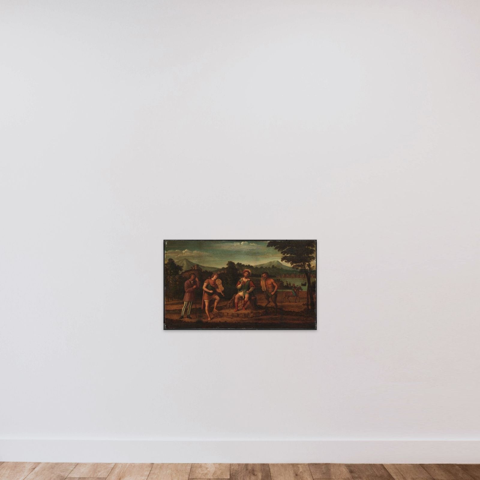 Midas' dom ved Apollons og Marsyas' musikalske væddestrid unframed — shown to scale