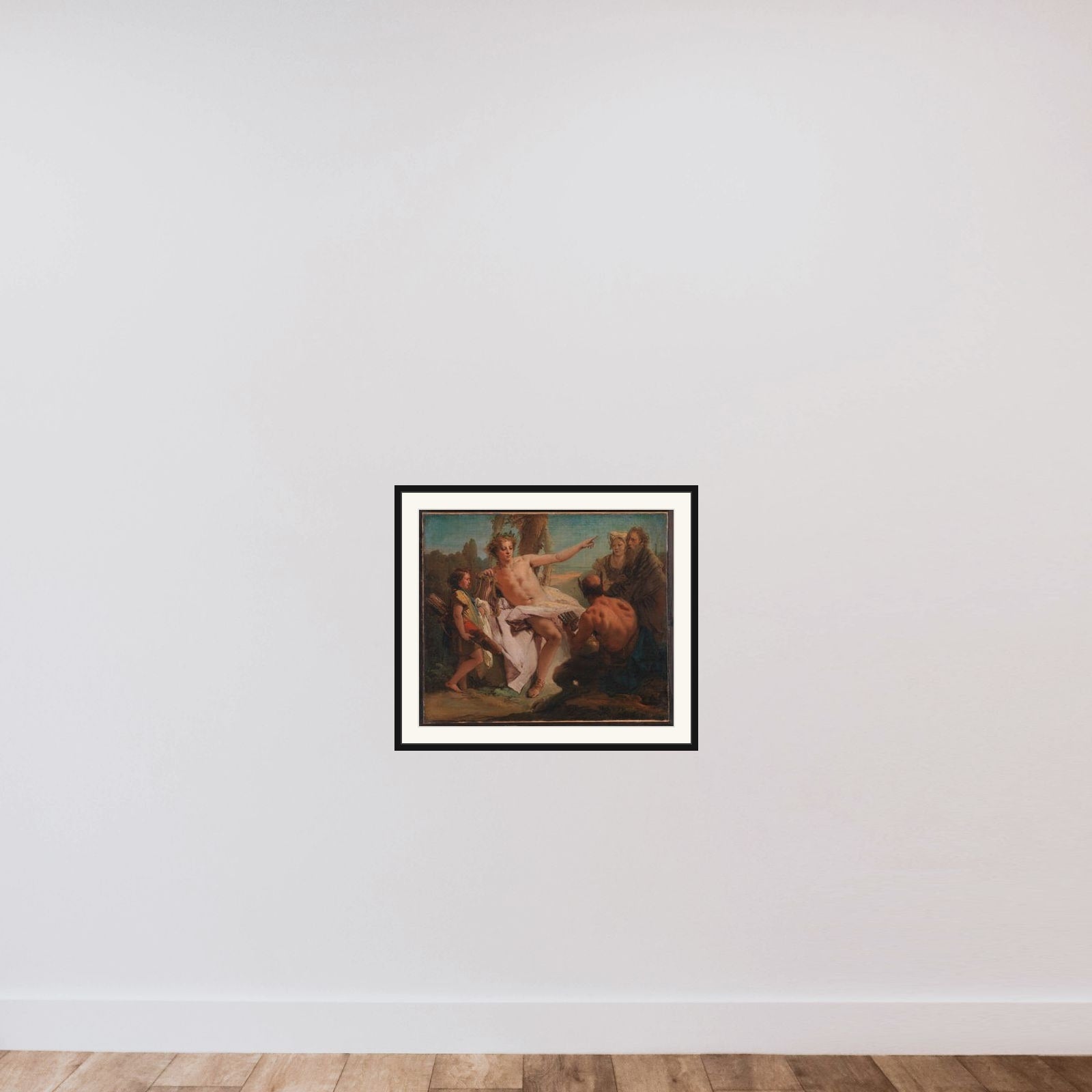 Apollon og Marsyas framed — shown to scale