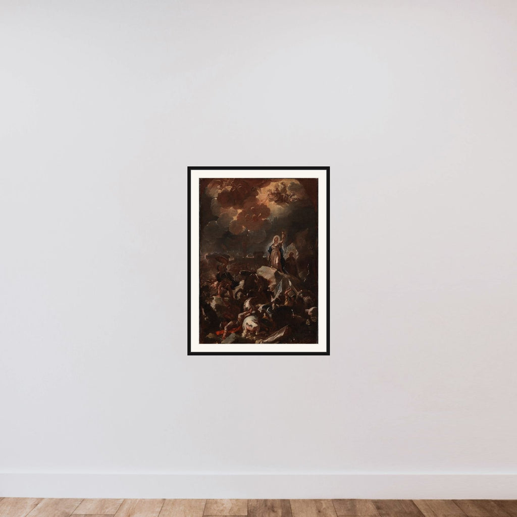 Judith med Holofernes' hoved framed — shown to scale