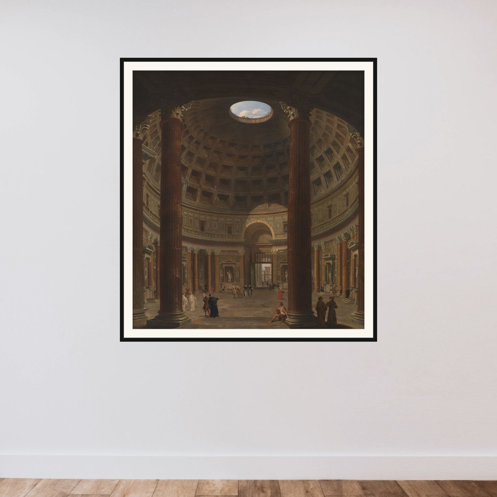 Det indre af Pantheon i Rom framed — shown to scale