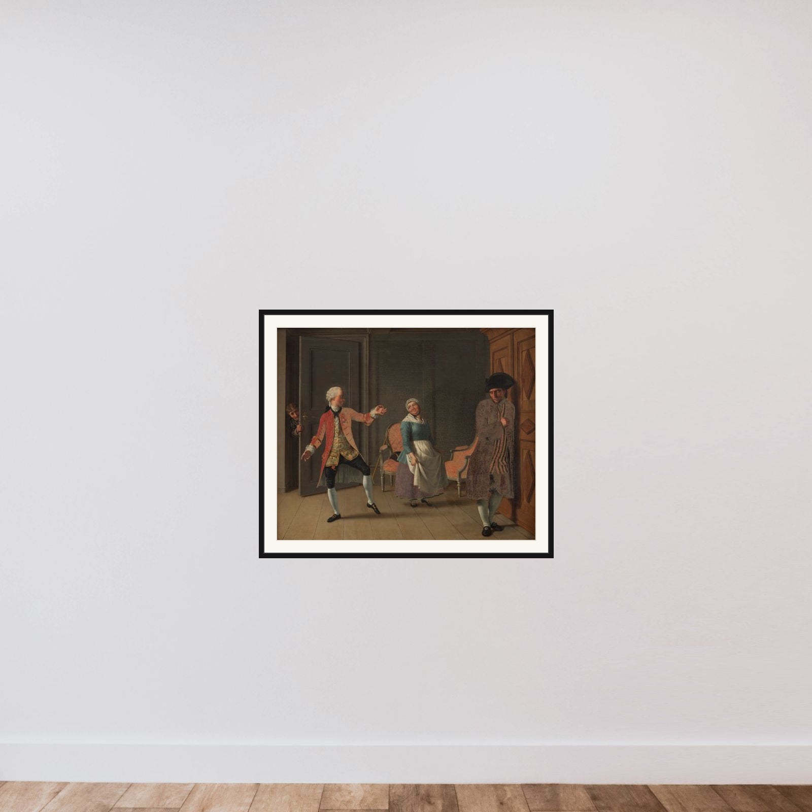 Motiv fra Ludvig Holbergs "Jean de France", I akt, 6. scene framed — shown to scale