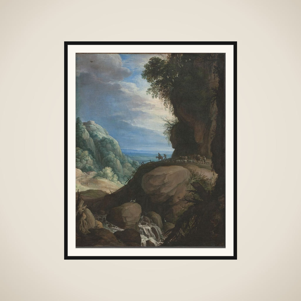 Italiensk bjerglandskab med hyrder framed