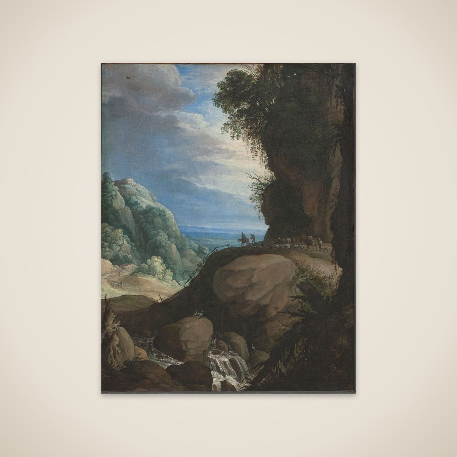 Italiensk bjerglandskab med hyrder unframed print
