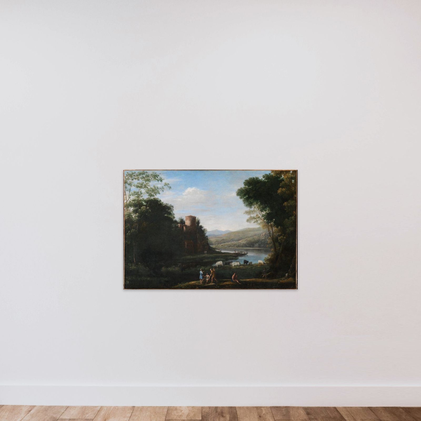Flodlandskab med hyrder unframed — shown to scale