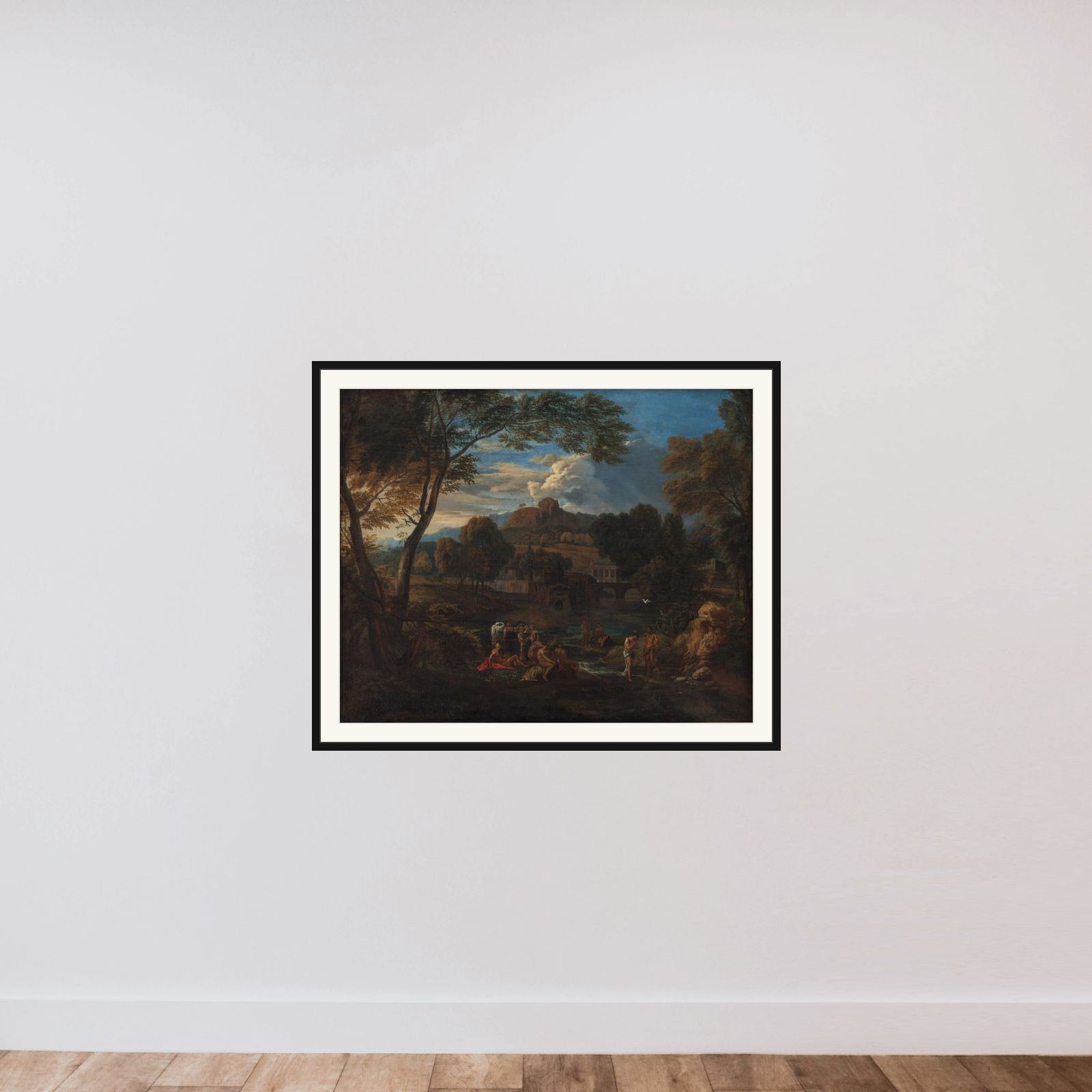 Italiensk landskab med Jesu Dåb framed — shown to scale