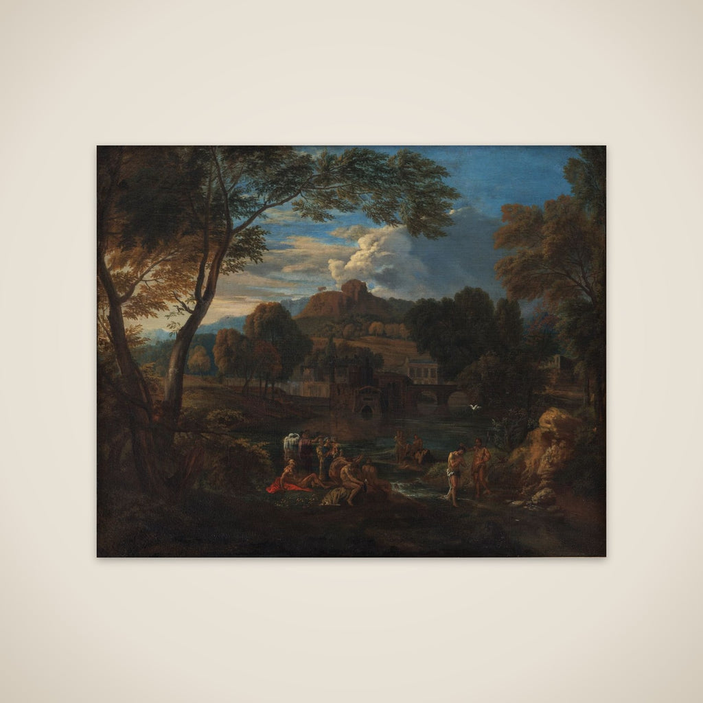 Italiensk landskab med Jesu Dåb unframed print
