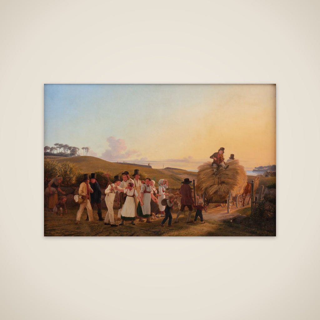Bønder vender hjem fra marken med det sidste læs korn unframed print