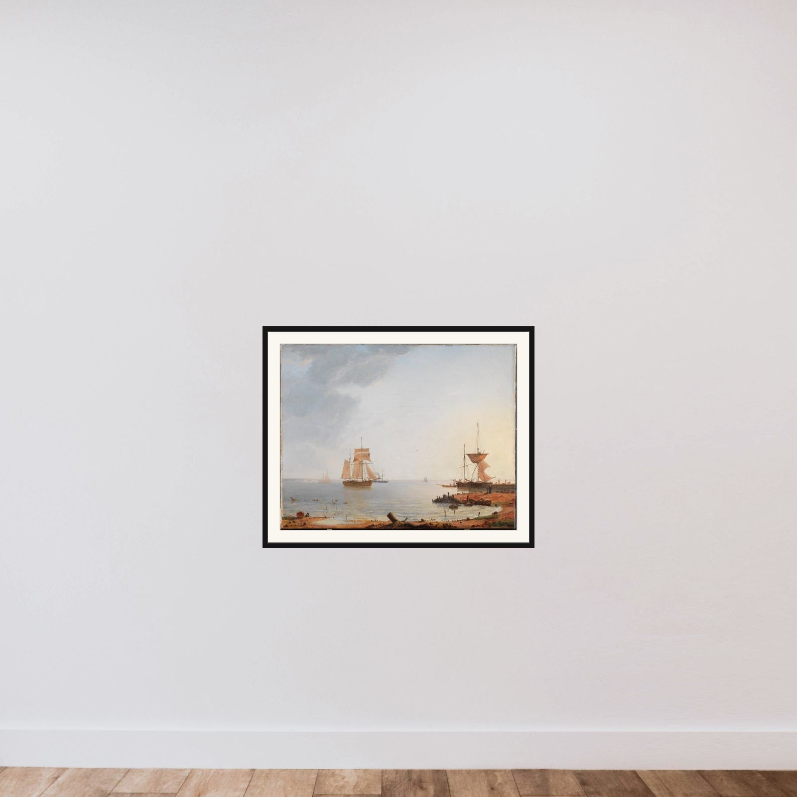 Skibe ved Sjællands kyst. Morgen framed — shown to scale