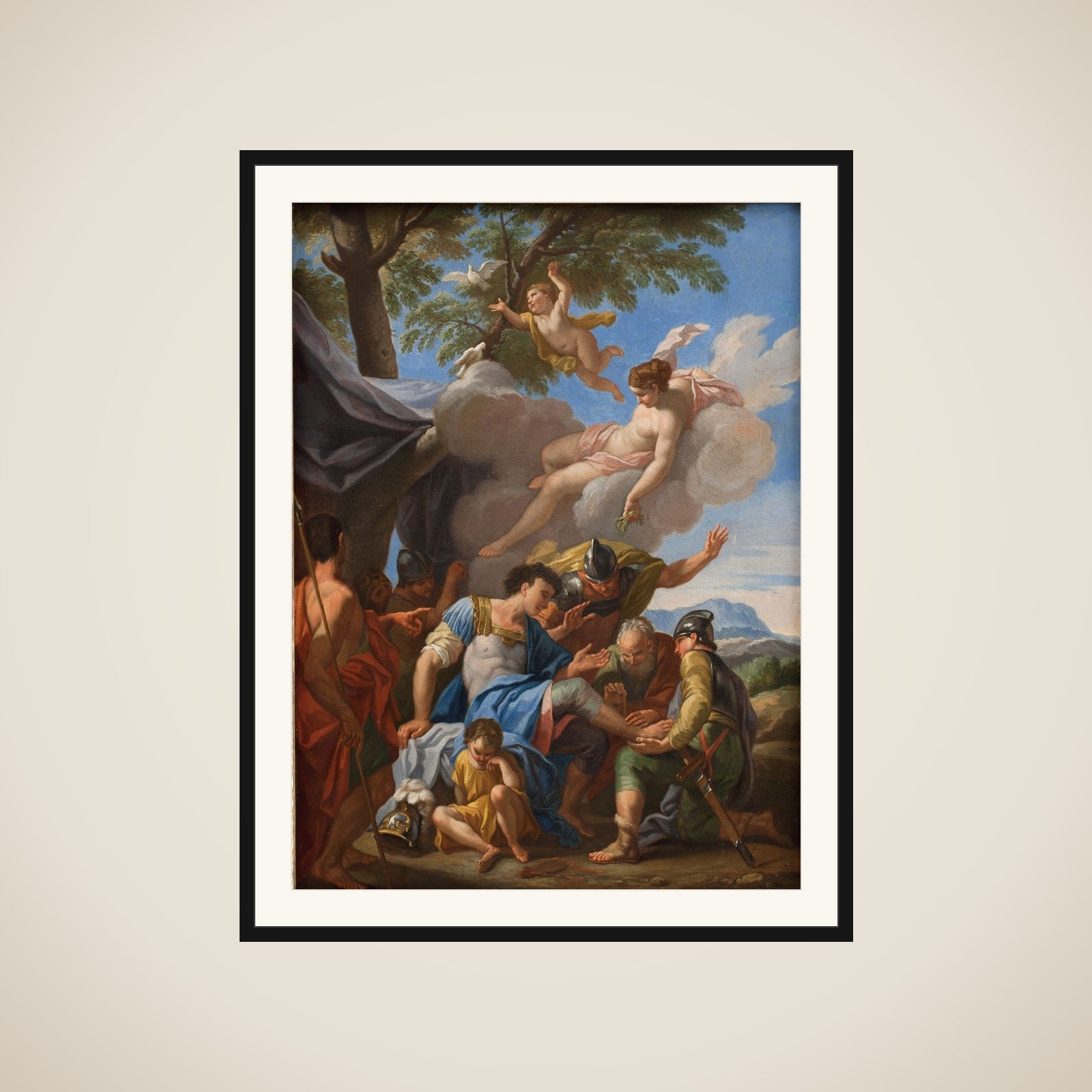 Venus bringer lægende urter til den sårede Æneas framed