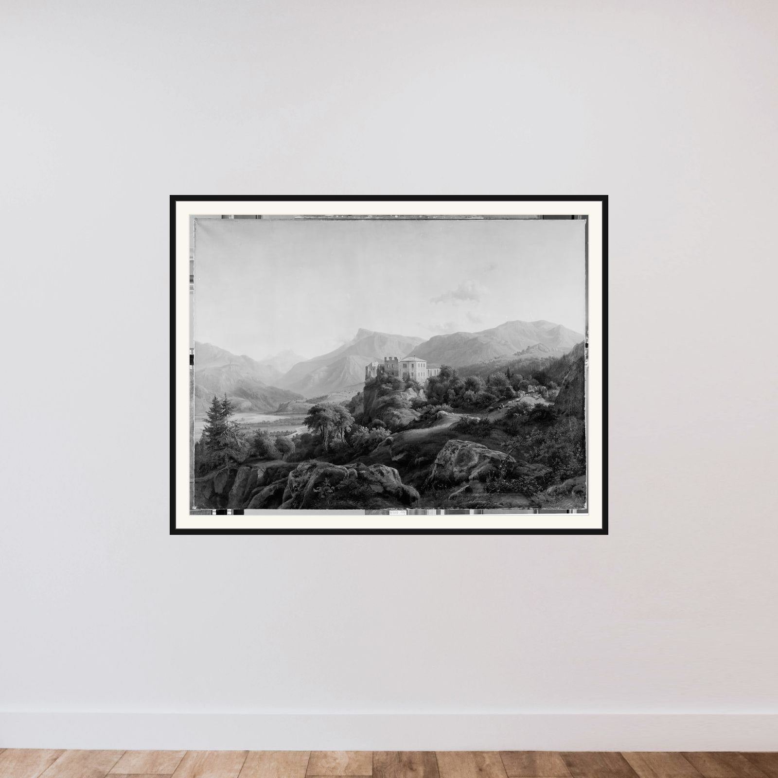 Etschdalen ved Bozen med ruinerne af Hasselberg framed — shown to scale