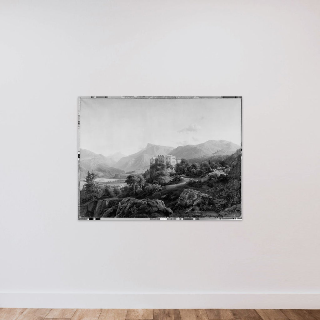 Etschdalen ved Bozen med ruinerne af Hasselberg unframed — shown to scale
