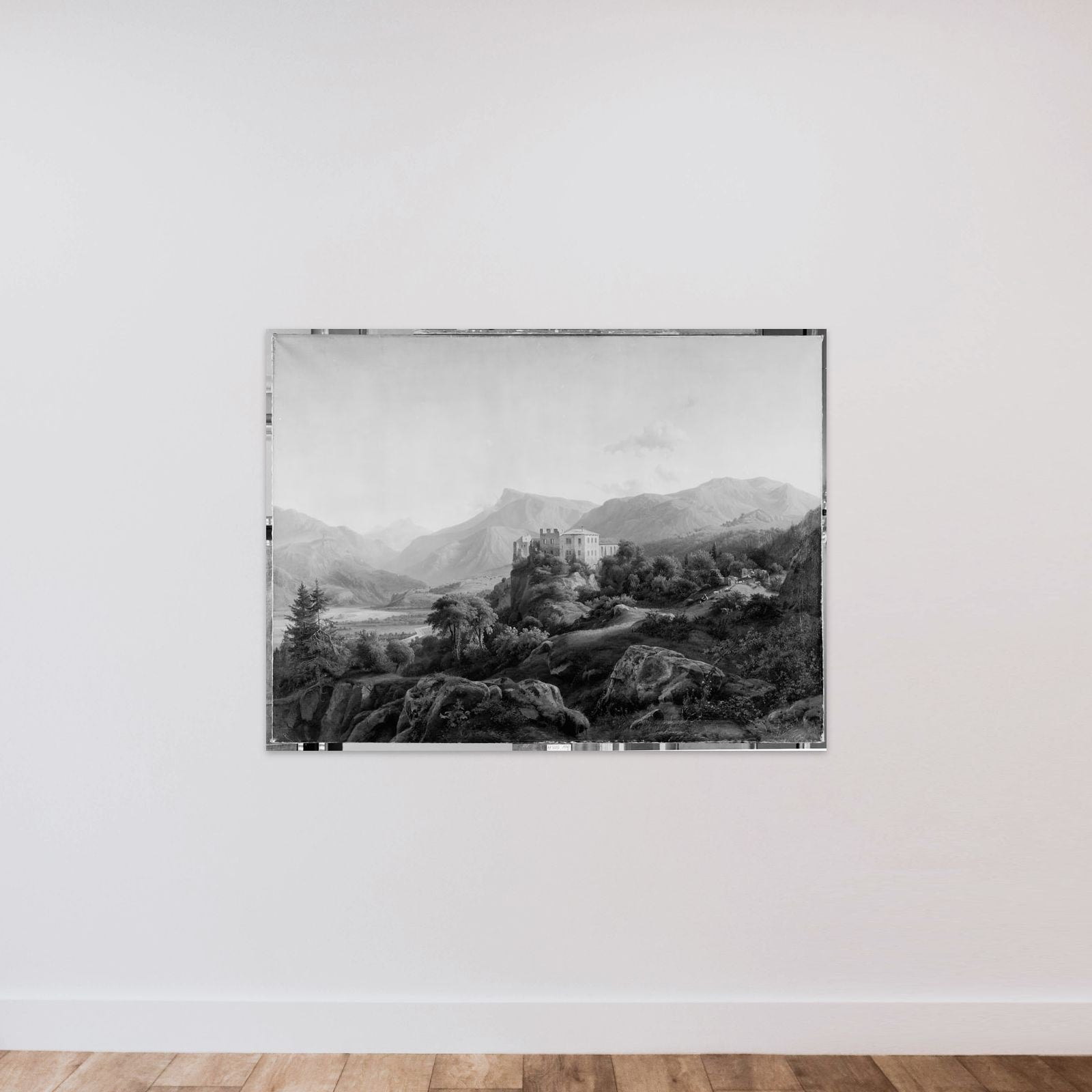 Etschdalen ved Bozen med ruinerne af Hasselberg unframed — shown to scale