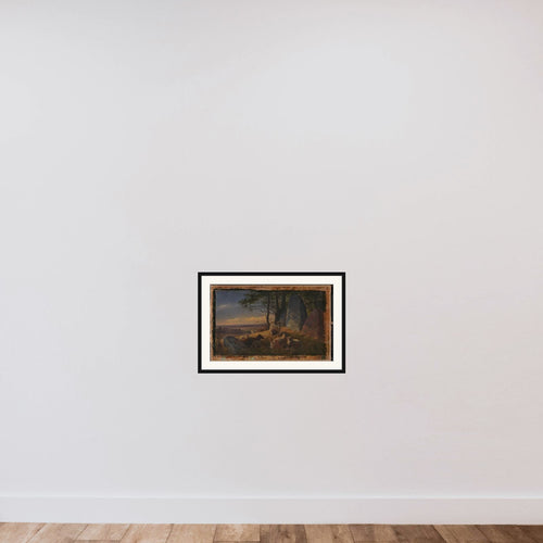 Aftenlandskab med får på en kæmpehøj framed — shown to scale