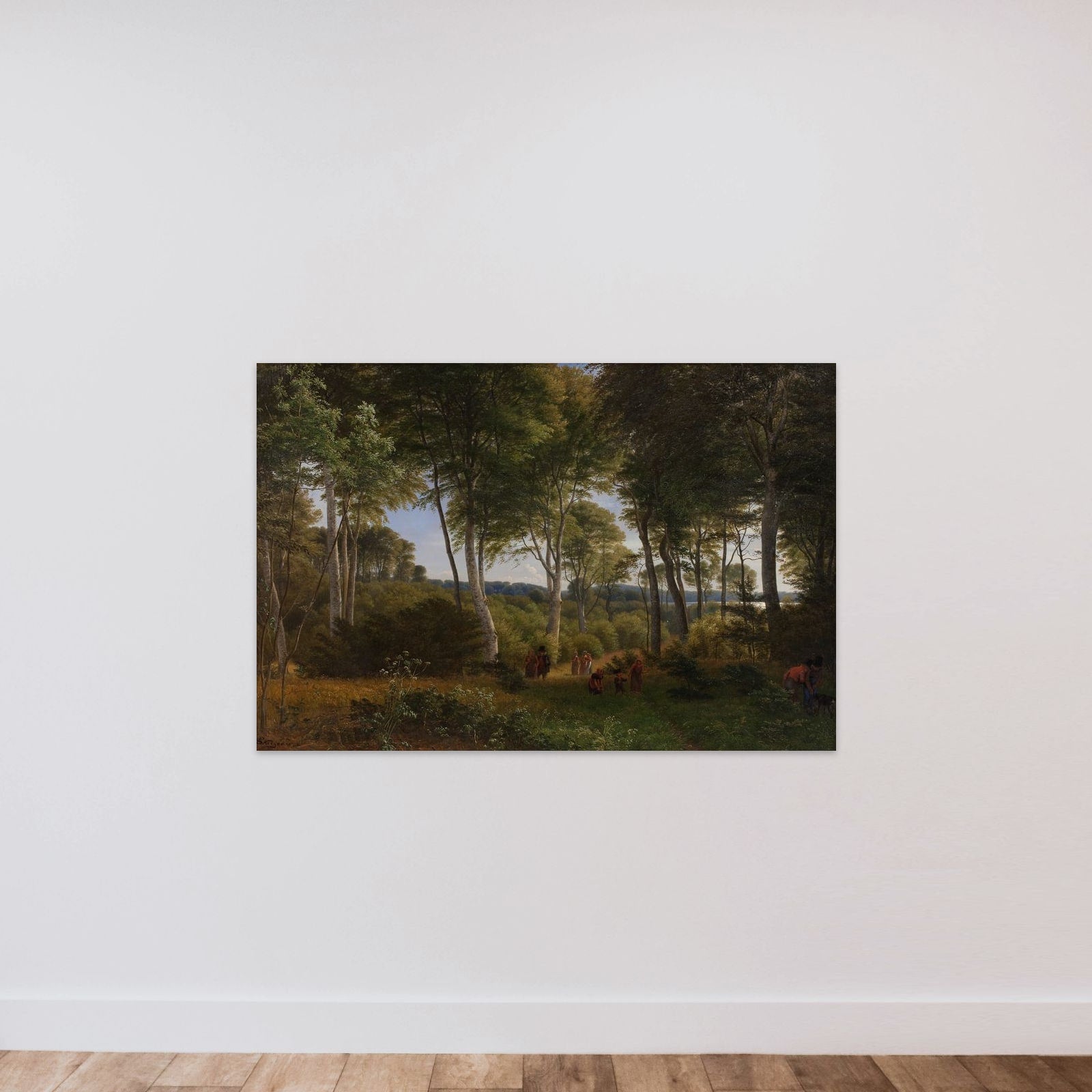 Parti af Delhoved Skov ved Skarre Sø. Eftermiddagsbelysning unframed — shown to scale