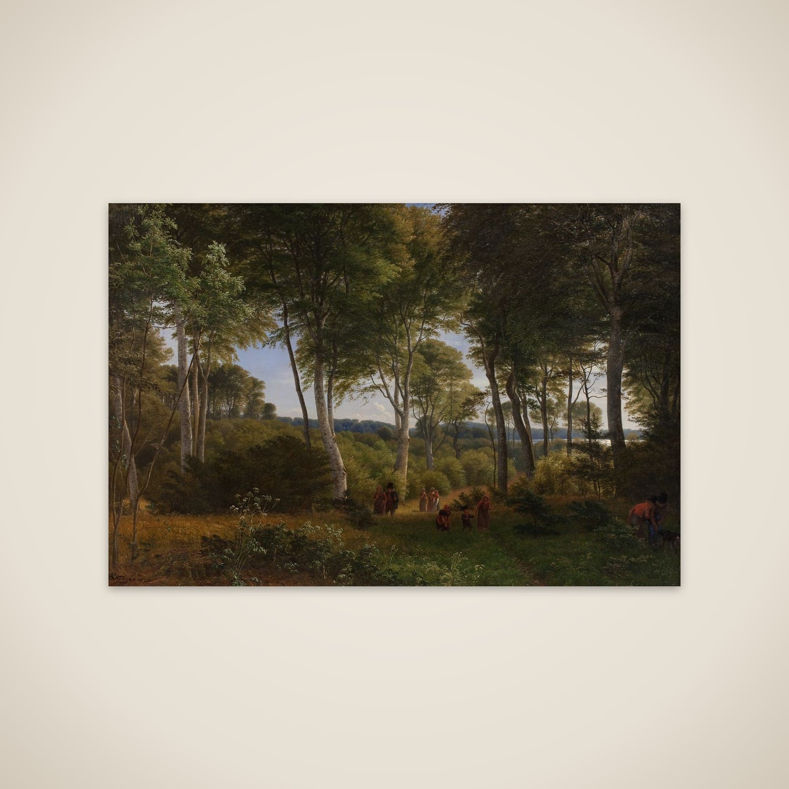 Parti af Delhoved Skov ved Skarre Sø. Eftermiddagsbelysning unframed print
