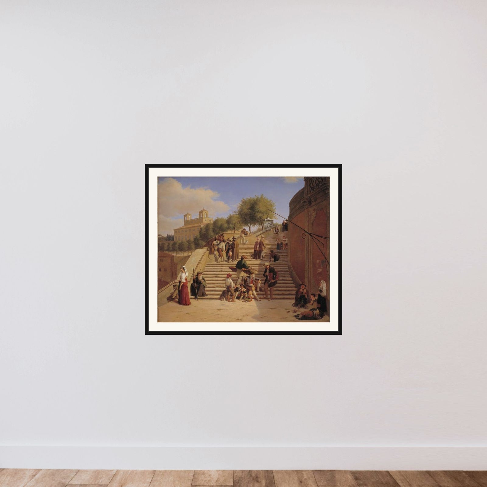 Det øverste parti af Den spanske Trappe i Rom framed — shown to scale