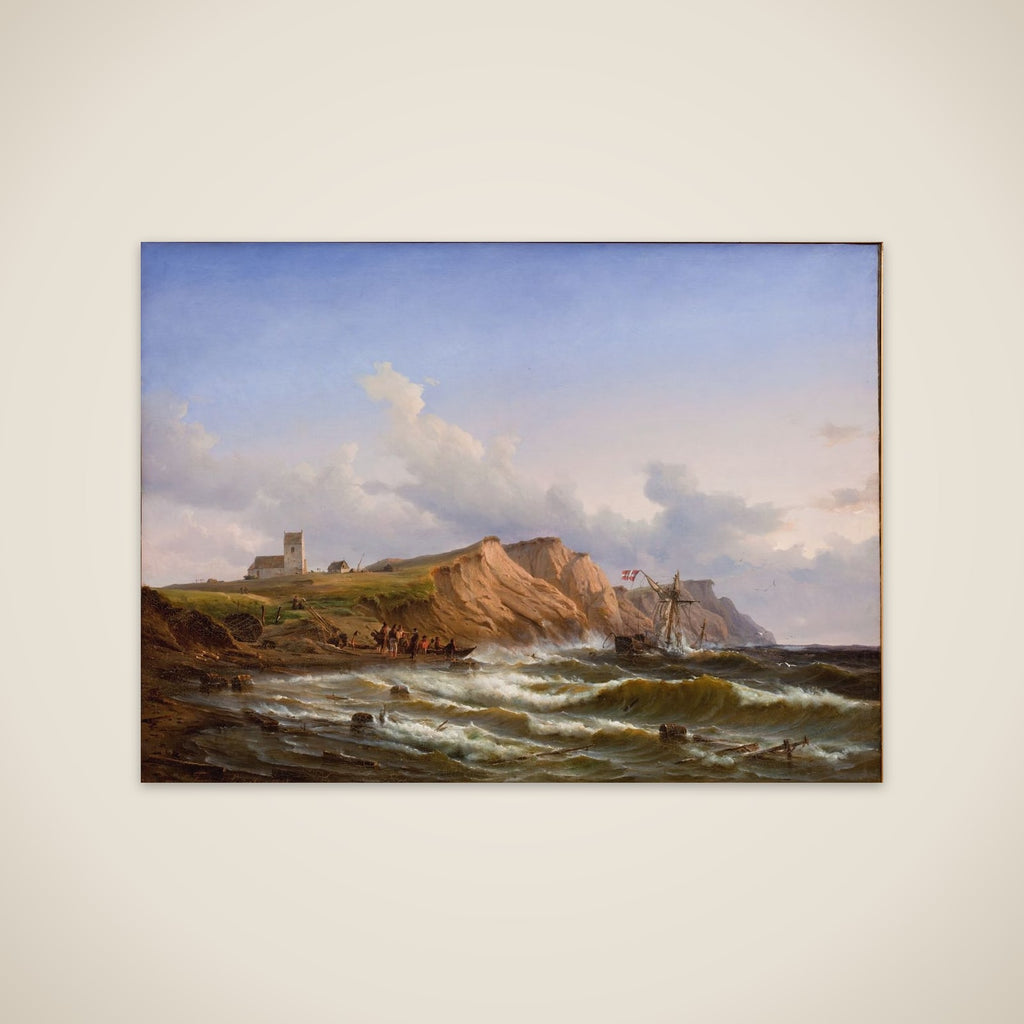 Skibbrud efter en storm ved Jyllands vestkyst ud for Ferring Kirke unframed print