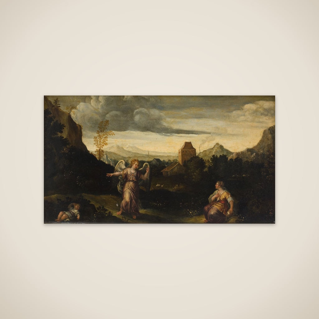 Italiensk landskab, i forgrunden Hagar, Ismael og en engel unframed print