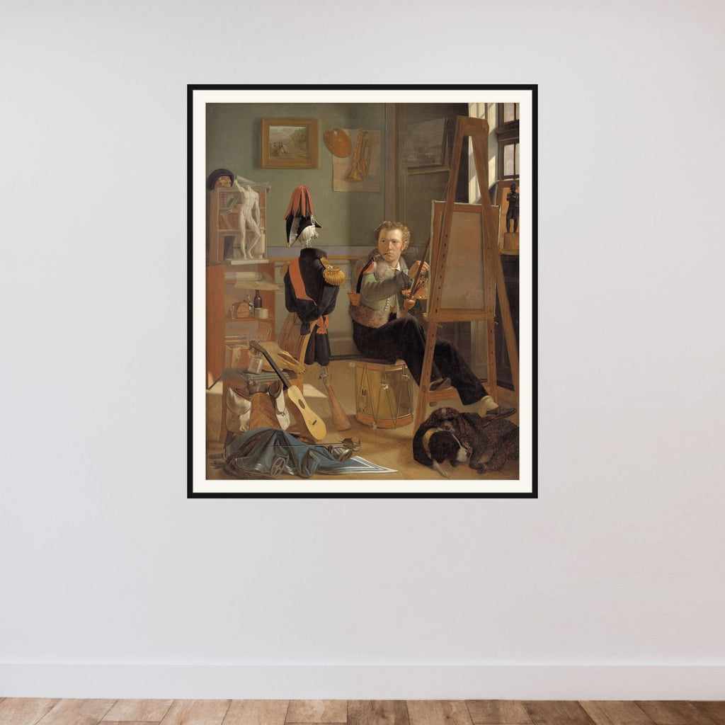 En bataljemaler, Jørgen Sonne, i sit atelier framed — shown to scale