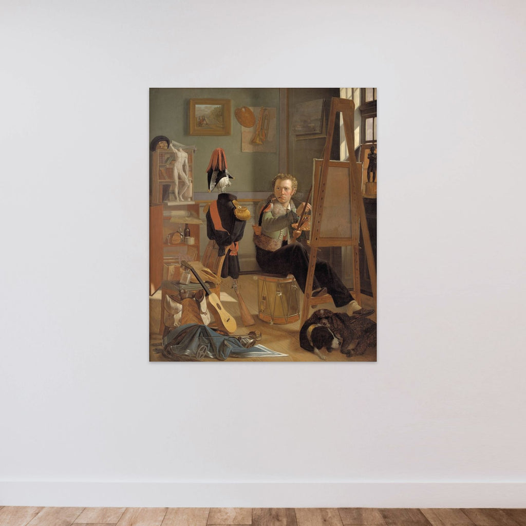 En bataljemaler, Jørgen Sonne, i sit atelier unframed — shown to scale