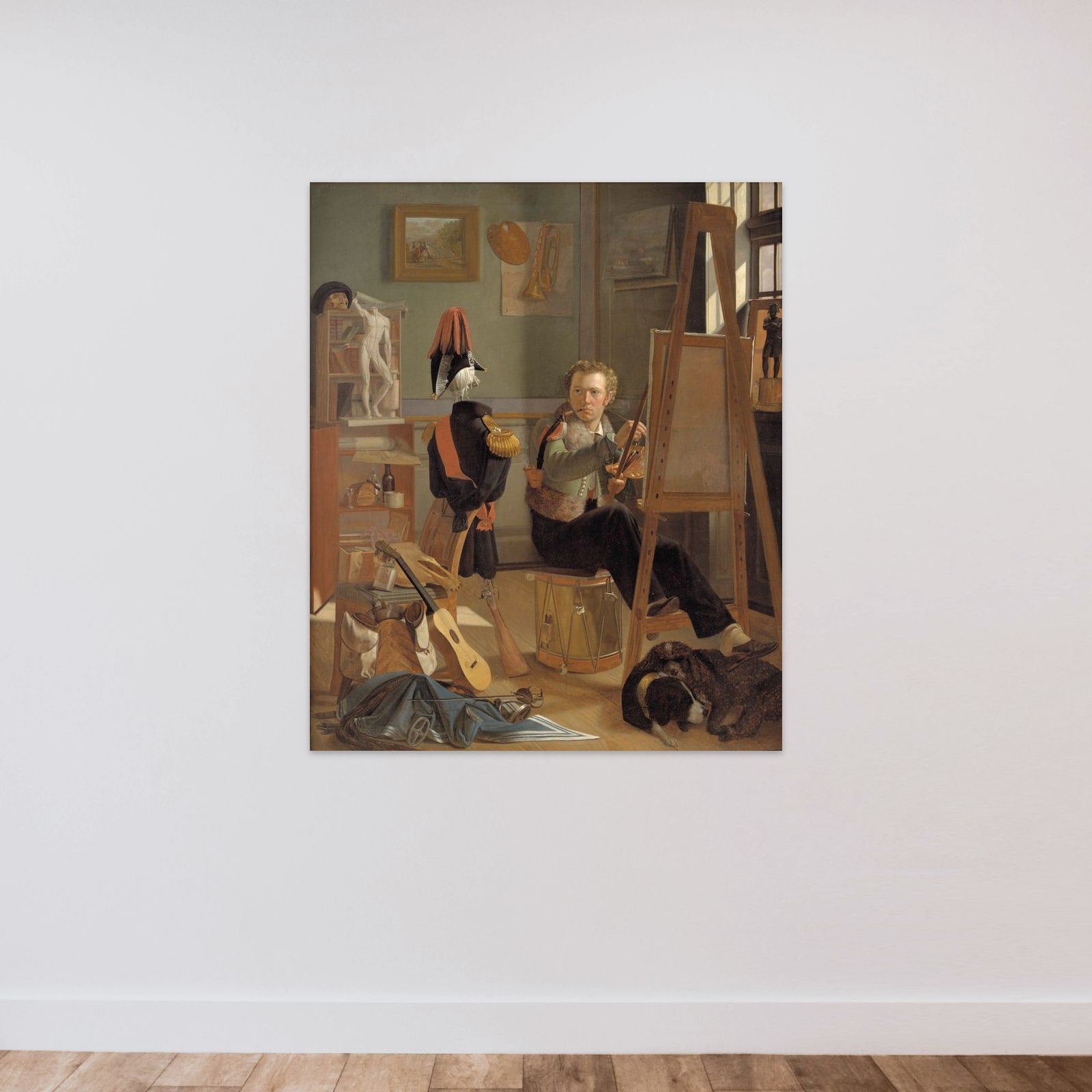 En bataljemaler, Jørgen Sonne, i sit atelier unframed — shown to scale
