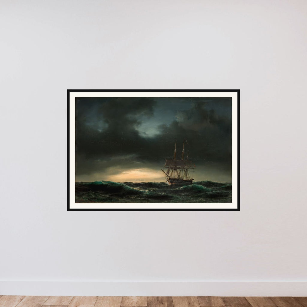 En dansk korvet i rum sø efter en storm framed — shown to scale