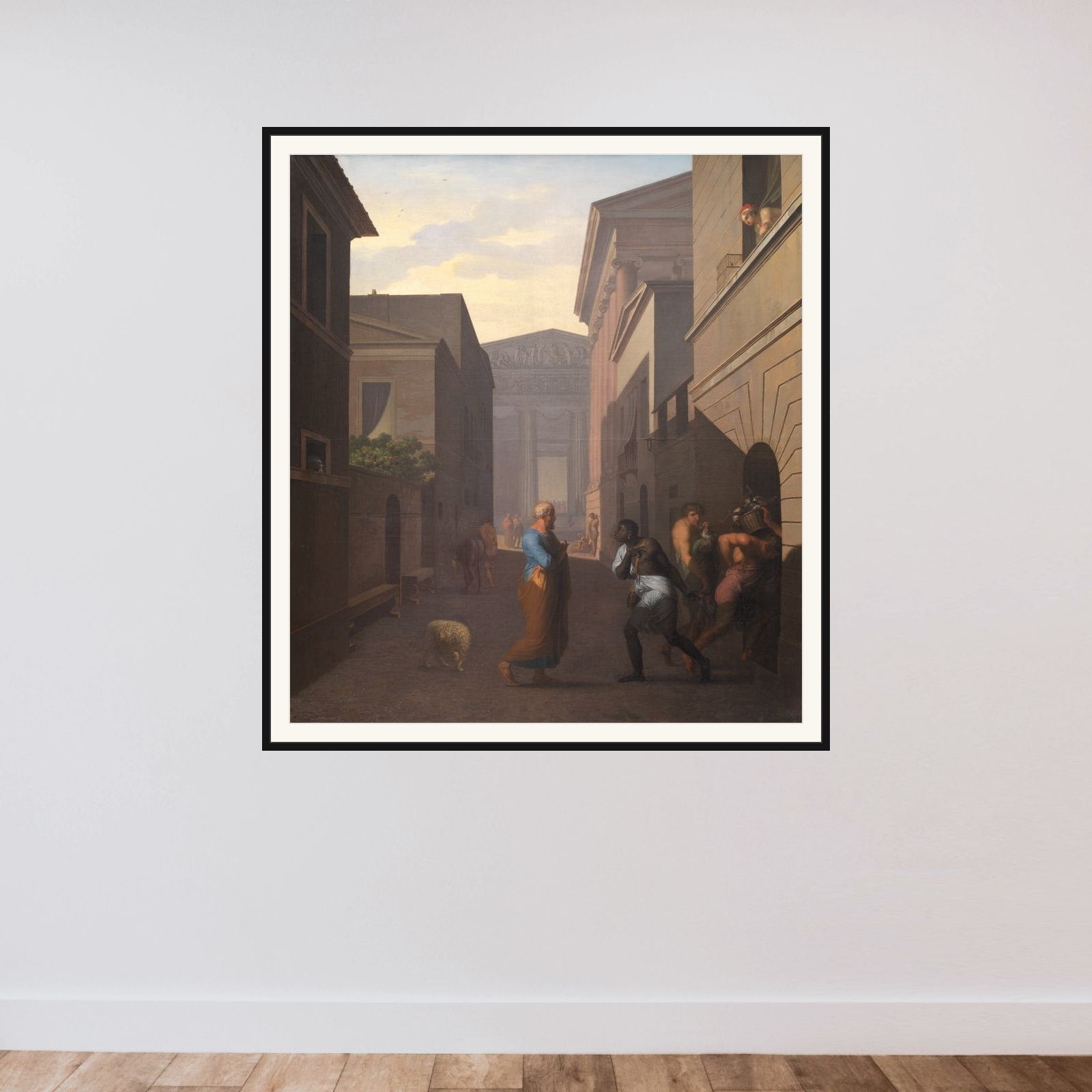 Simo betror sin frigivne Sosia sine bekymringer over sin søns forhold til pigen fra Andros. Motiv fra Terents: Pigen fra Andros framed — shown to scale