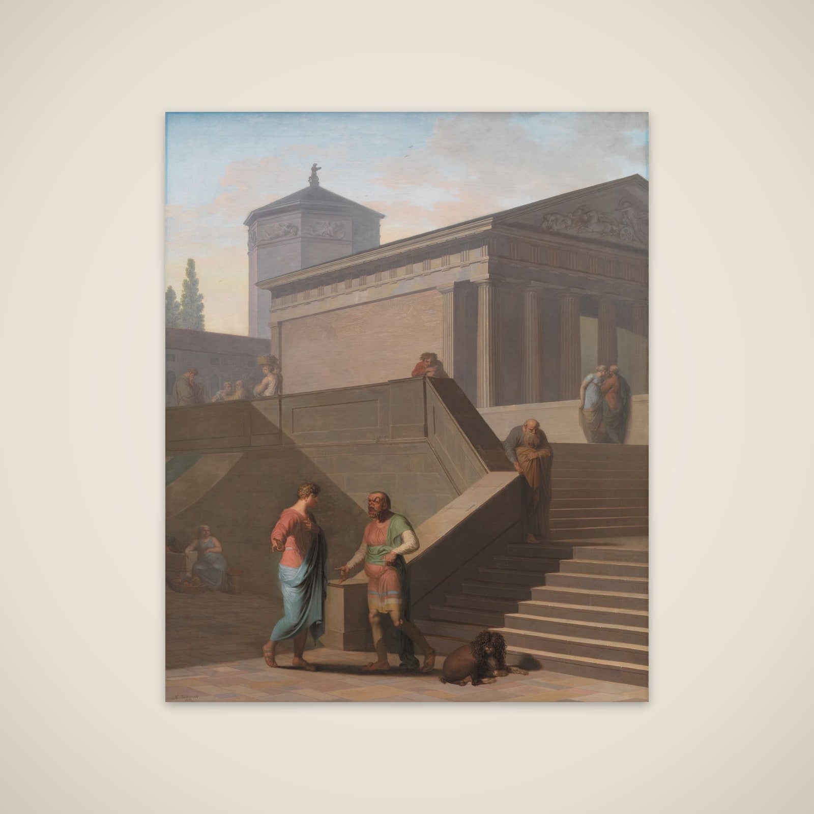 Elskeren Pamfilus i samtale med sin forslagne tjener Davus. Motiv fra Terents: Pigen fra Andros unframed print
